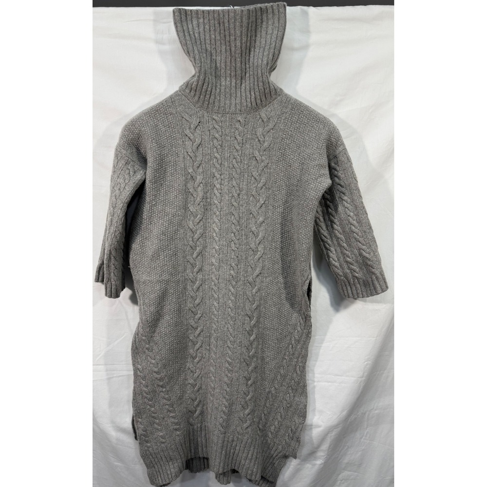 Massimo Dutti Gray Cable Knit Italian Yarn Turtleneck Sweater Dress High Slit